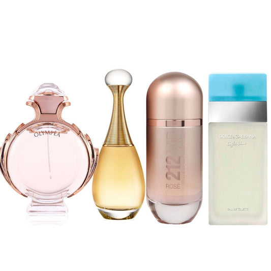 Promo Mujer PAGA 2 LLEVA 4 PERFUMES: Dior J'adore 100 ML + CH 212 VIP Rosa 80 ML + Olympea 100 ML + Light Blue Dolce & Gabbana 100 ML