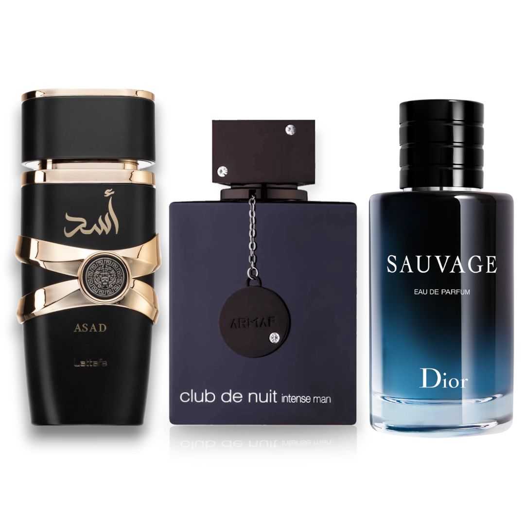 Promo 15: Dior Sauvage 100 ML + GRATIS: Lattafa Asad 100 ML + GRATIS: Club de Nuit 105 ML